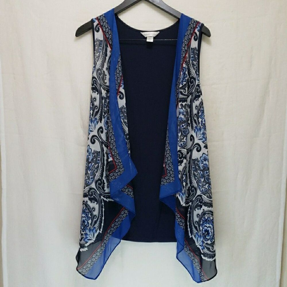 Christopher & Banks Women's Medium Navy Blue Paisley Open Front Vest Cardigan M